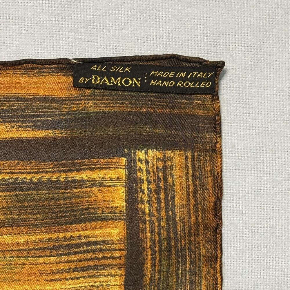 Vintage Damon Italy Pure Silk Pocket Square Scarf Abstract Brushstroke 70s 80s